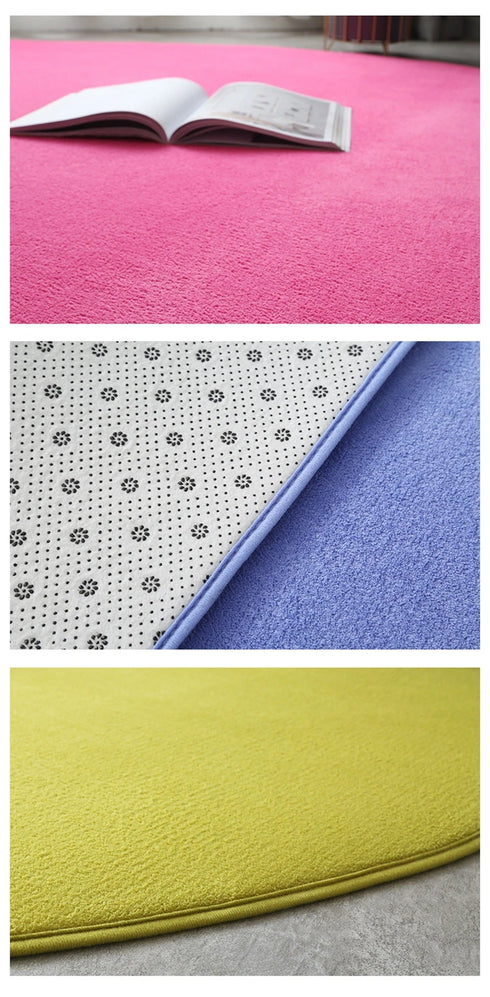 Round Coral Velvet Carpet for Living Room Coffee Table Floor Rug Short Plush Foot Mat for Children's Play